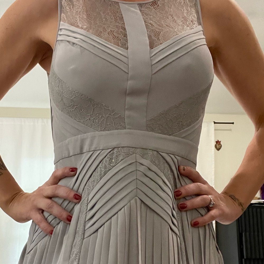 Vintage BCBG gross in Dove gray crepe. F. Scott Hotzgerald